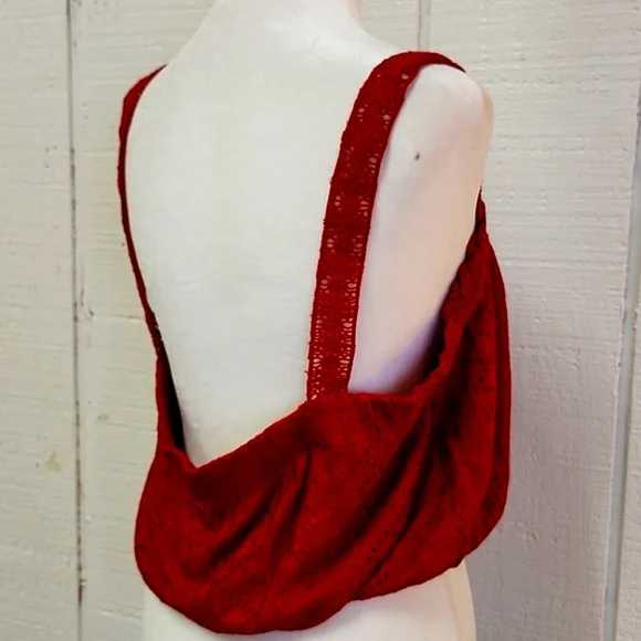 ANTHROPOLOGIE Soigne Red Eyelet Lace Sleeveless Cropped Top Bohemian Summer - Picture 6 of 12